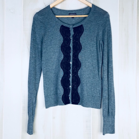 Express Sweaters - Express Long Sleeve Cardigan Gray Size M